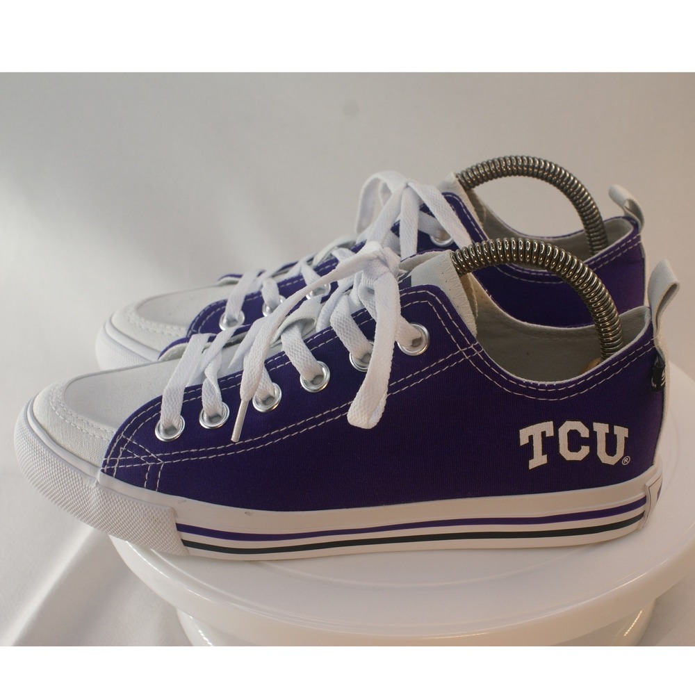 SKICKS TCU Horned Frogs Canvas Sneakers Purple White Low Top Game Day Shoes W 7